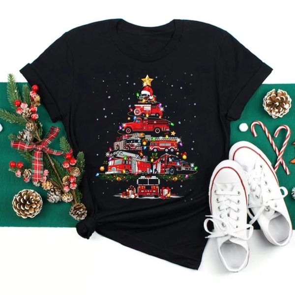 women's t-shirt women t shirt funny cute christmas truck tree graphic print cartoon fashion holiday happy year black pink short sleeve, White