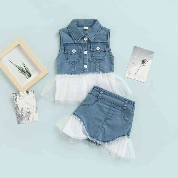 2pcs girls outfit gauze stitching shirt-neck button tank + denim skirt set for kids 8 months to 5 years g220217, White
2pcs girls outfit gauze stitching shirt-neck button tank + denim skirt set for kids 8 months to 5 years g220217, White