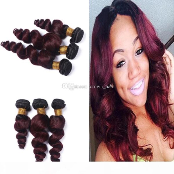 new arrival dark root two tone burgundy brazilian human hair bundles #1b 99j loose wave human hair extensions ombre hair weaves, Black
new arrival dark root two tone burgundy brazilian human hair bundles #1b 99j loose wave human hair extensions ombre hair weaves, Black
