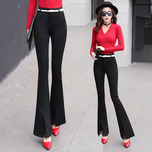 women's pants & capris black women lace patchwork flare skinny high waist fashion female clothing casual korea solid color chic trouser, Black;white
women's pants & capris black women lace patchwork flare skinny high waist fashion female clothing casual korea solid color chic trouser, Black;white