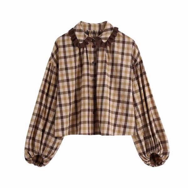 women's knits & tees vinatge woman loose brown plaid patchwork blouse spring fashion ladies oversized lace collar shirts girls swe, White
women's knits & tees vinatge woman loose brown plaid patchwork blouse spring fashion ladies oversized lace collar shirts girls swe, White