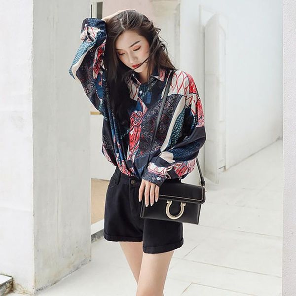women's blouses & shirts women vintage print and blouse summer autumn lapel loose single-breasted long sleeve fashion streetwear, White
women's blouses & shirts women vintage print and blouse summer autumn lapel loose single-breasted long sleeve fashion streetwear, White