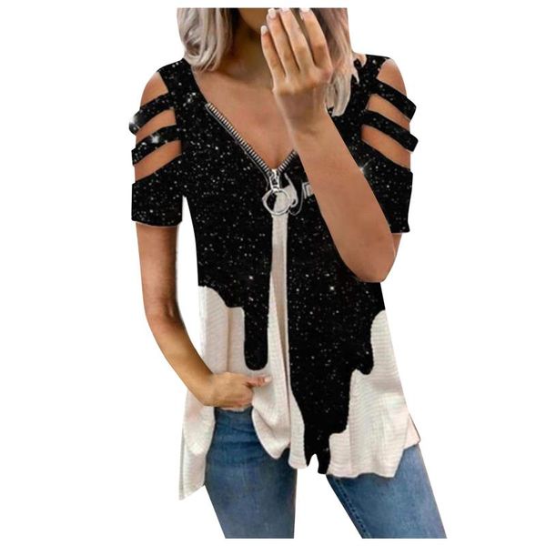 women's t-shirt summer womens print contrast casual zipper fasion v neck short sleeve cotton pullover plus size t shirt #t1g, White
women's t-shirt summer womens print contrast casual zipper fasion v neck short sleeve cotton pullover plus size t shirt #t1g, White