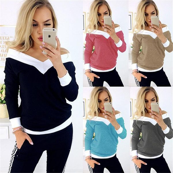 women's t-shirt european and american cross-border style clothing loose long-sleeved v-neck strapless contrast color top, White
women's t-shirt european and american cross-border style clothing loose long-sleeved v-neck strapless contrast color top, White