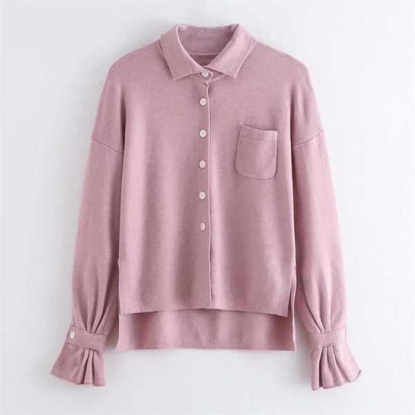 women's knits & tees 2021 spring lapel long sleeve temperament shirt front short back split pocket pockets with ruffled sweater, White
women's knits & tees 2021 spring lapel long sleeve temperament shirt front short back split pocket pockets with ruffled sweater, White