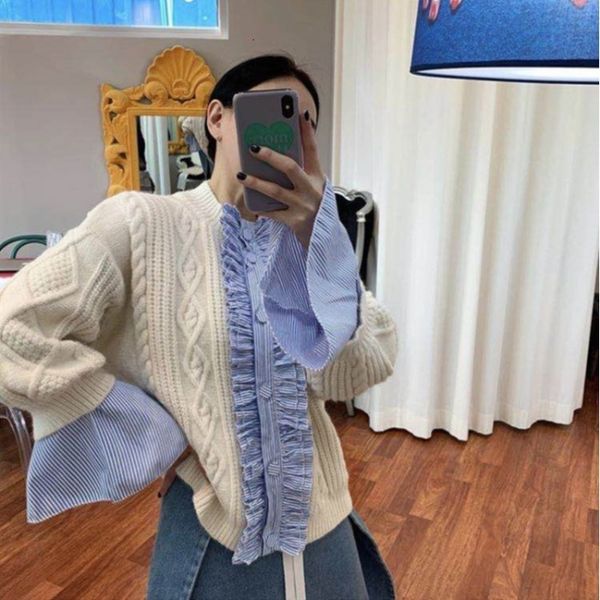 2021 new retro ruffles patchwork striped thin v neck flare sleeve sweater blouse women bk7l, White
2021 new retro ruffles patchwork striped thin v neck flare sleeve sweater blouse women bk7l, White