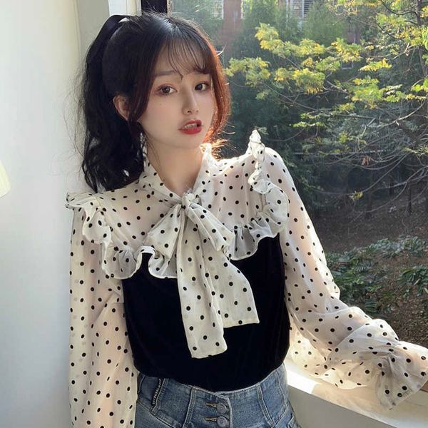 retro elegant stand flare sleeve polka dot blouse women fake two piece bow lace up long sleeve blusas mujer fashion chic 210610, White
retro elegant stand flare sleeve polka dot blouse women fake two piece bow lace up long sleeve blusas mujer fashion chic 210610, White
