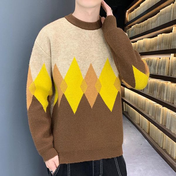 men's sweaters 2021 autumn and winter trendy rhombus loose multicolor round neck sweater, White;black
men's sweaters 2021 autumn and winter trendy rhombus loose multicolor round neck sweater, White;black