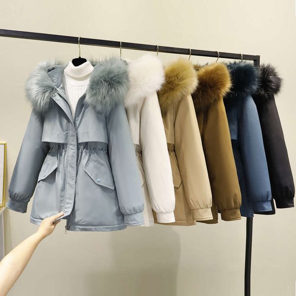 thickened cotton padded jacket women's plush winter short large wool collar down, Black
thickened cotton padded jacket women's plush winter short large wool collar down, Black