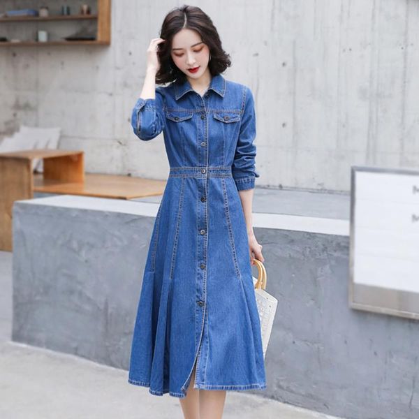 casual dresses korean denim dress women's spring clothing full sleeve turn-down collar buttons jeans shirt robe femme, Black;gray
casual dresses korean denim dress women's spring clothing full sleeve turn-down collar buttons jeans shirt robe femme, Black;gray