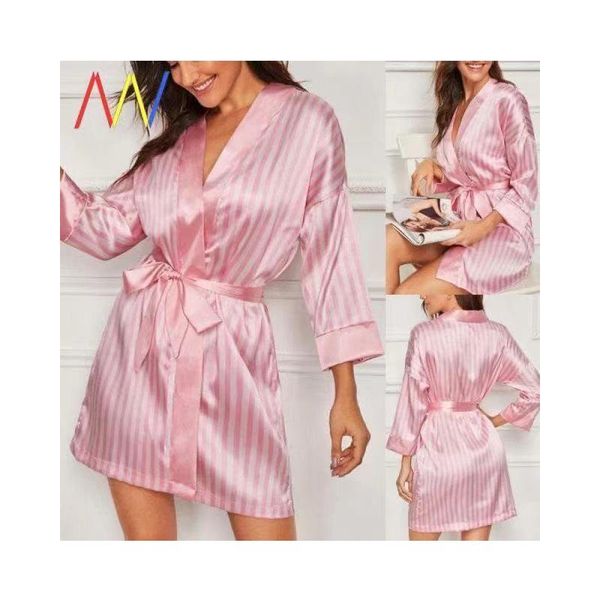 women's sleepwear clothing with pajamas 3-piece set stretch satin pink striped jacket lace home suit robe sets, Black;red
women's sleepwear clothing with pajamas 3-piece set stretch satin pink striped jacket lace home suit robe sets, Black;red