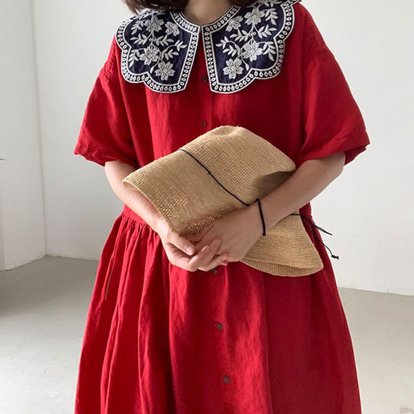 casual dresses korean chic summer french white flower embroidery collar single breasted loose short sleeve dress pma4, Black;gray
casual dresses korean chic summer french white flower embroidery collar single breasted loose short sleeve dress pma4, Black;gray