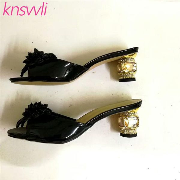 slippers crystal studded high heels women patent leather string beads summer shoes strange style heel mules, Black
slippers crystal studded high heels women patent leather string beads summer shoes strange style heel mules, Black