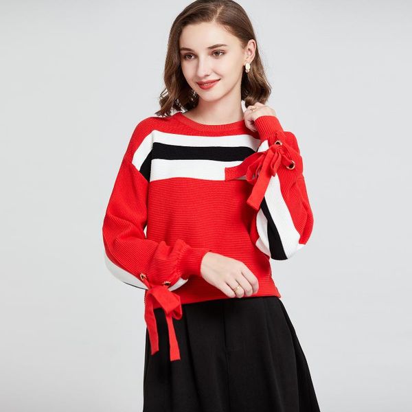 women's sweaters 2021 autumn winter knitted sweater stripe fashion fit pullover lantern sleeve o neck clothes women, White;black
women's sweaters 2021 autumn winter knitted sweater stripe fashion fit pullover lantern sleeve o neck clothes women, White;black