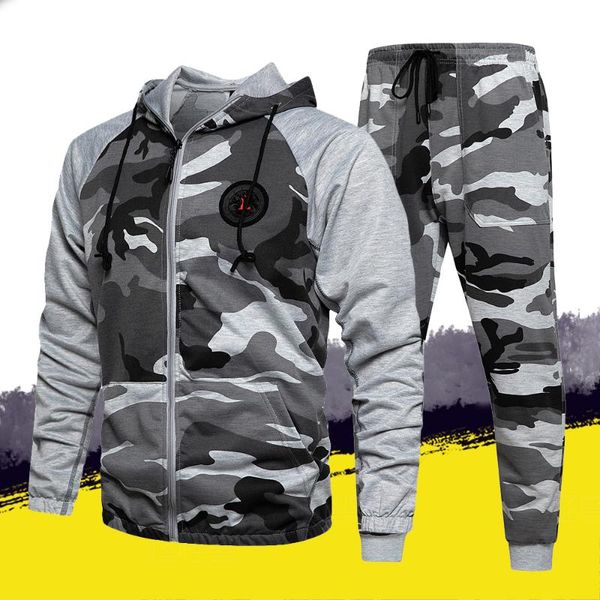 autumn men tracksuit 2 piece set camouflage printed patchwork hoodies and pants set men running sports clothing jogging suit, Gray
autumn men tracksuit 2 piece set camouflage printed patchwork hoodies and pants set men running sports clothing jogging suit, Gray