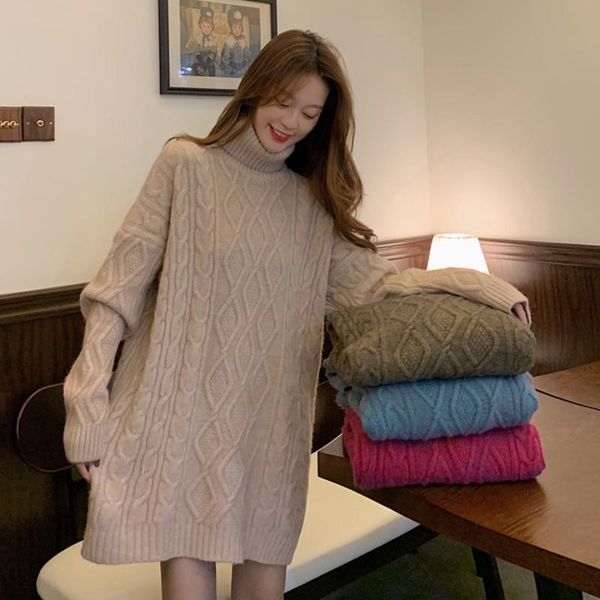pullover turtleneck sweater women loose long autumn winter medium long twist thick thread female sleeve knitted jumper dress for, White;black
pullover turtleneck sweater women loose long autumn winter medium long twist thick thread female sleeve knitted jumper dress for, White;black