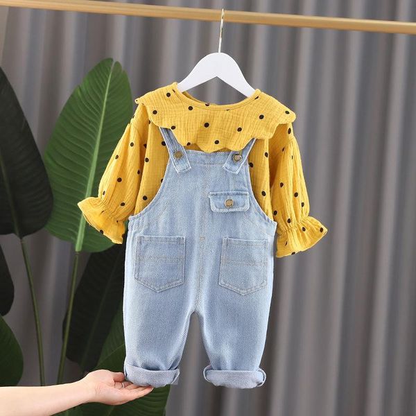 spring/autumn baby pants girl trousers set new children's denim overalls + t-shirt 2 sets, Blue
spring/autumn baby pants girl trousers set new children's denim overalls + t-shirt 2 sets, Blue