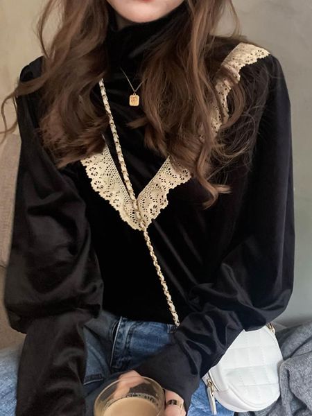 women's blouses & shirts hong kong style ins fashion lace stitching velvet long sleeve shirt design sense 2021 early autumn high neck t, White
women's blouses & shirts hong kong style ins fashion lace stitching velvet long sleeve shirt design sense 2021 early autumn high neck t, White
