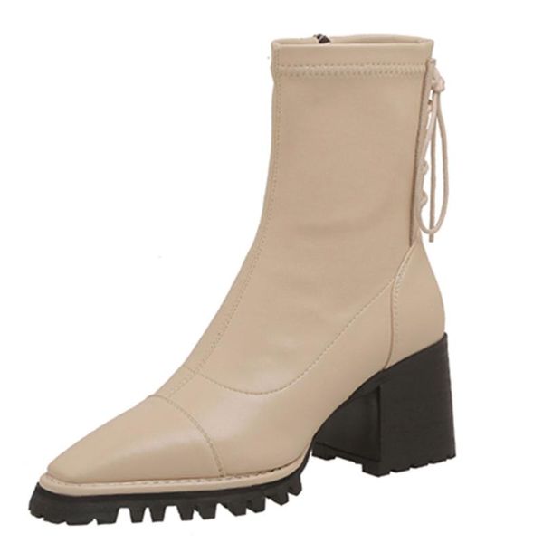 boots female fashion stretch fabric square heel pointed toe zip elegant lady shoes high cross-tied spring women ankle, Black 
boots female fashion stretch fabric square heel pointed toe zip elegant lady shoes high cross-tied spring women ankle, Black