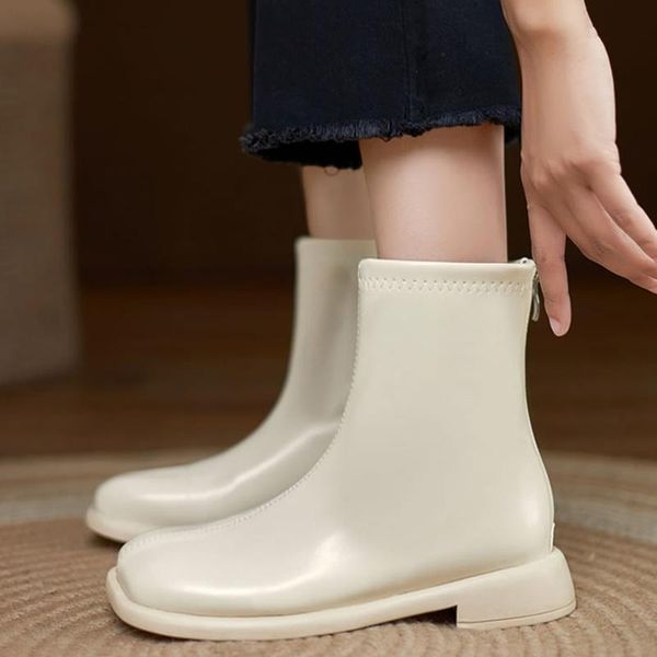 boots square toe low heel women's ankle 2021 british style pu leather autumn shoes woman back zipper short booties mujer, Black
boots square toe low heel women's ankle 2021 british style pu leather autumn shoes woman back zipper short booties mujer, Black