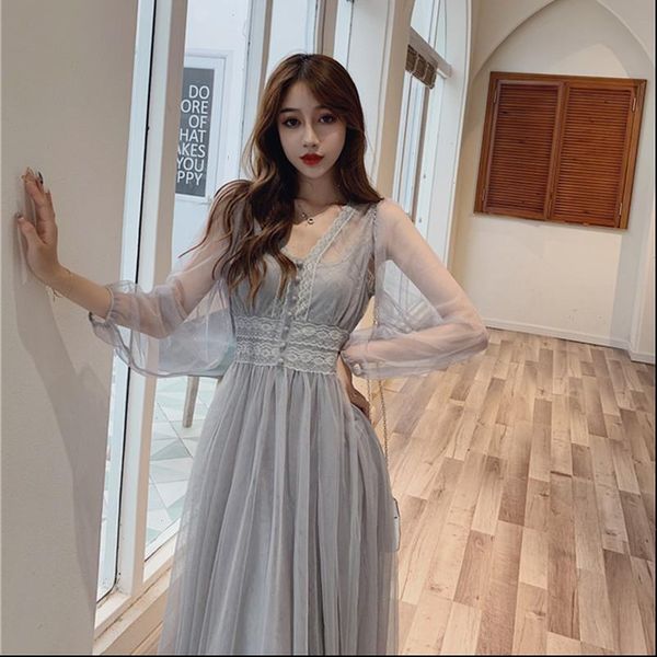 spring women mesh dresses retro elegant v neck pleated party dresses women fairy dresses slim waist summer vestidos, Black;gray
spring women mesh dresses retro elegant v neck pleated party dresses women fairy dresses slim waist summer vestidos, Black;gray
