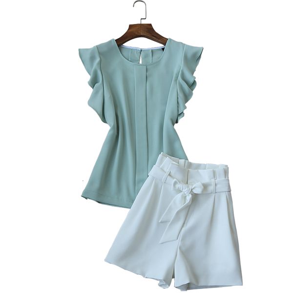 women's fashionable pieces will see new without sleeves wood ear chiffon shirt of leg legged shorts high-quality 92pj, White
women's fashionable pieces will see new without sleeves wood ear chiffon shirt of leg legged shorts high-quality 92pj, White