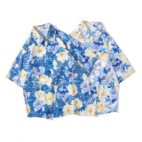 men's casual shirts men clothing 2021 retro trend floral shirt short-sleeved summer loose couple camisas para hombre, White;black
men's casual shirts men clothing 2021 retro trend floral shirt short-sleeved summer loose couple camisas para hombre, White;black