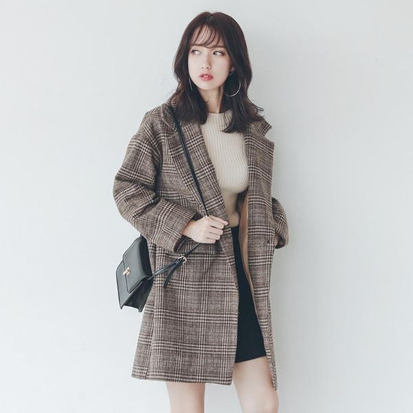 women's suits & blazers womens woolen jacket female long section korean version the autumn winter students harajuku retro plaid coat, White;black
women's suits & blazers womens woolen jacket female long section korean version the autumn winter students harajuku retro plaid coat, White;black