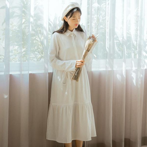 casual dresses spring atutmn loose dress women long bow sleeve turn-down collar white shirts female mujer vestidos s202, Black;gray