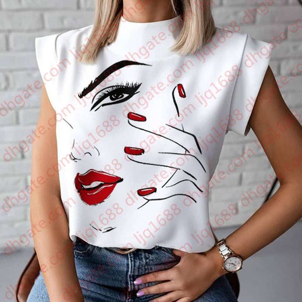 lips print blouse shirts 2020 summer casual stand neck pullovers ladies fashion cute eye short sleeve blusa women elegant, White 
lips print blouse shirts 2020 summer casual stand neck pullovers ladies fashion cute eye short sleeve blusa women elegant, White