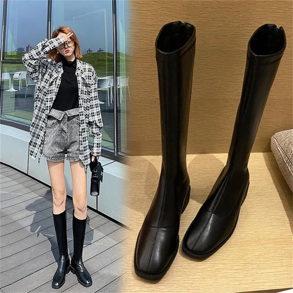 boots women's for autumn and winter 2021 are small but knee elastic, large size high boots, knight, Black