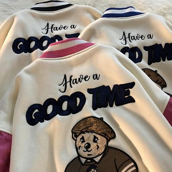 women's jackets harajuku baseball suits for women stitched stand collar embroidered bear cute preppy couples streetwear coats autumn, Black;brown
women's jackets harajuku baseball suits for women stitched stand collar embroidered bear cute preppy couples streetwear coats autumn, Black;brown