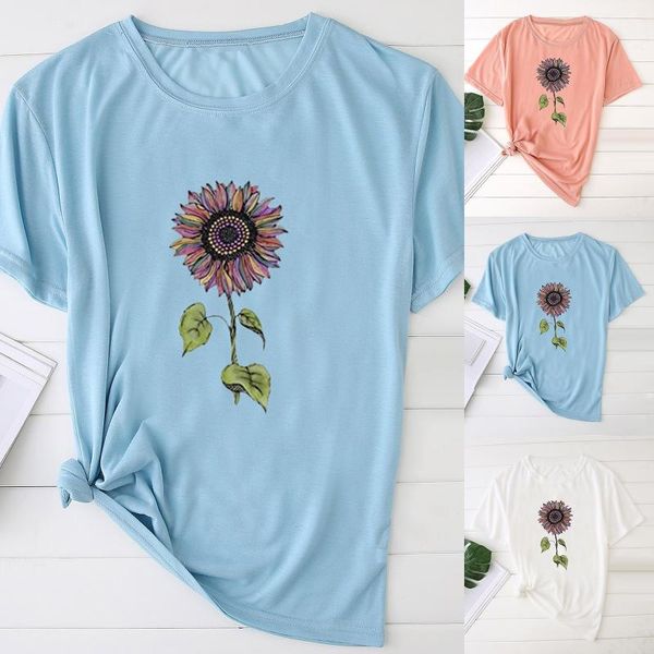 women's t-shirt solid colour sunflower print t-shirts fashion o-neck oversized casual hundred short sleeve ropa mujer, White
women's t-shirt solid colour sunflower print t-shirts fashion o-neck oversized casual hundred short sleeve ropa mujer, White