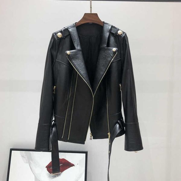 women's leather & faux 100% coats woman natural sheepskin 2021 fashion female jackets, Black
