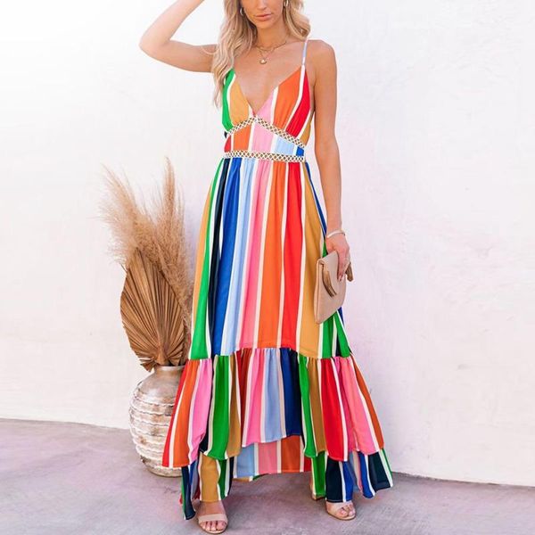 casual dresses 2021 summer beach dress women colorful striped print boho long v-neck spliced party vestidos a331, Black;gray
casual dresses 2021 summer beach dress women colorful striped print boho long v-neck spliced party vestidos a331, Black;gray