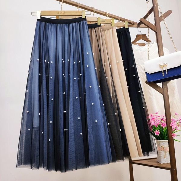 women 2021 spring autumn new skirt female beading mesh tulle skirt ladies elastic high waist a line midi long pleated b943, Black
women 2021 spring autumn new skirt female beading mesh tulle skirt ladies elastic high waist a line midi long pleated b943, Black