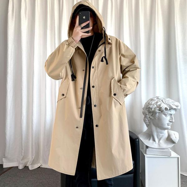 men's trench coats spring autumn jacket long coat oversized solid color mantle big pocket fashion hoodie clothing, Tan;black
men's trench coats spring autumn jacket long coat oversized solid color mantle big pocket fashion hoodie clothing, Tan;black
