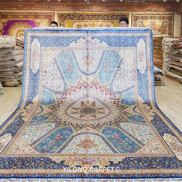 carpets 9'x12' large hand knotted persian rugs turkish medallion silk (zqg618a)