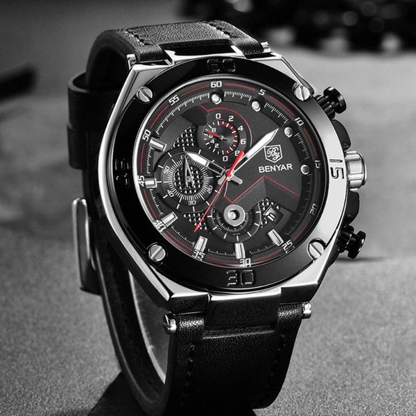 wristwatches benyar men watch quartz wristwatch waterproof leather chronograph for fashion military reloj hombre, Slivery;brown
wristwatches benyar men watch quartz wristwatch waterproof leather chronograph for fashion military reloj hombre, Slivery;brown