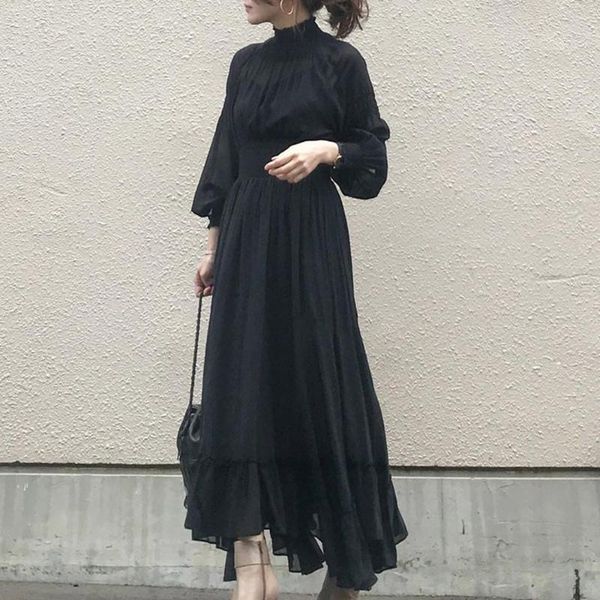 black dress elegant korean fashion women one piece long sleeve high waist tunic vestido ladies ruffle maxi dresses casual, Black;gray
black dress elegant korean fashion women one piece long sleeve high waist tunic vestido ladies ruffle maxi dresses casual, Black;gray