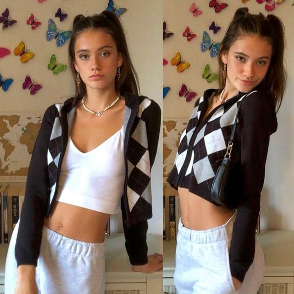 vintage argyle plaid zip up hoodies aesthetics slim long sleeve knitted cardigan school crop outerwear, Black;brown
vintage argyle plaid zip up hoodies aesthetics slim long sleeve knitted cardigan school crop outerwear, Black;brown