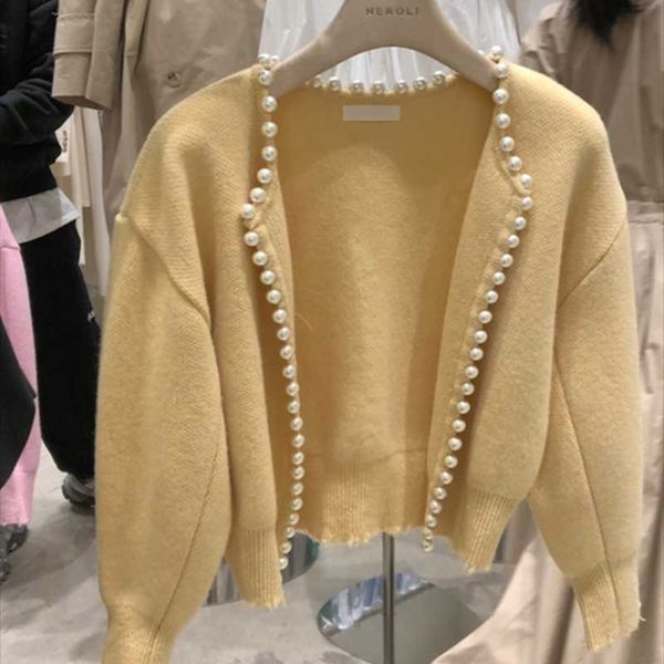 women's knits & tees luxury winter pearls trimmed korean knitted cardigan outerwear women o neck long sleeve fashion beading thick swea, White
women's knits & tees luxury winter pearls trimmed korean knitted cardigan outerwear women o neck long sleeve fashion beading thick swea, White