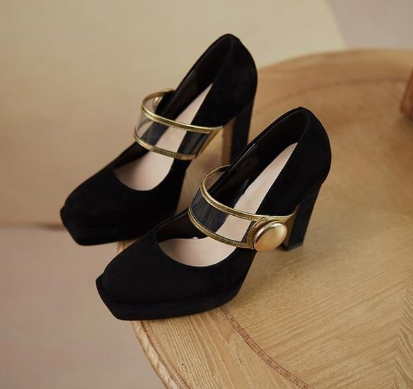 dress shoes super high heel leather suede thick round toe waterproof platform single women heels, Black
dress shoes super high heel leather suede thick round toe waterproof platform single women heels, Black