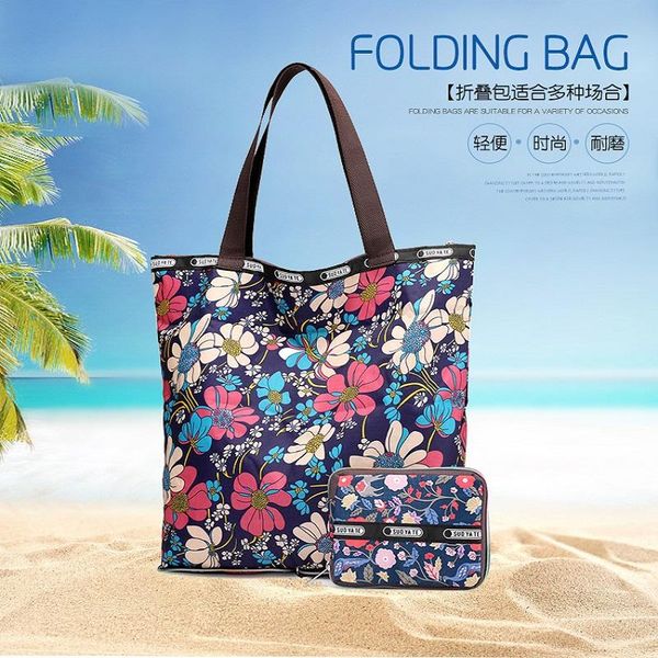 foldable shopping bag eco-friendly folding reusable portable shoulder handbag waterproof polyester for travel grocery bags