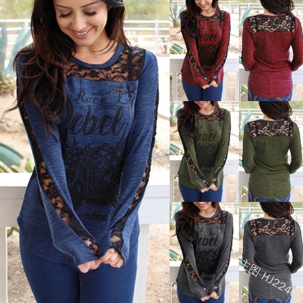 fashion lace stitching shirt letter printing round neck long sleeve t-shirt, Gray;blue
fashion lace stitching shirt letter printing round neck long sleeve t-shirt, Gray;blue