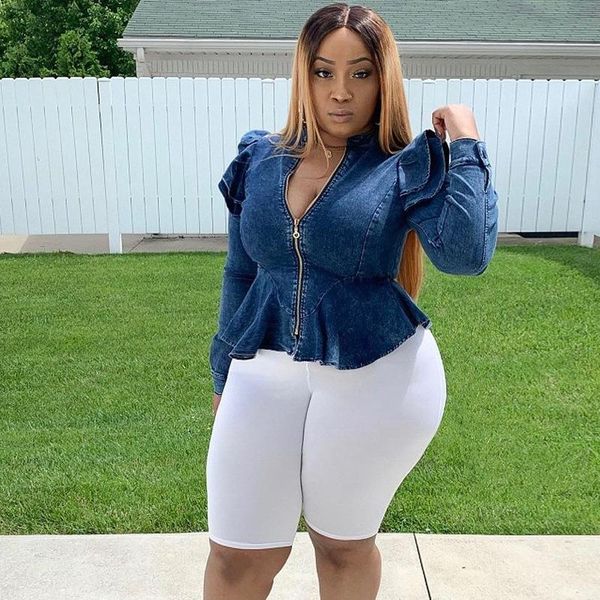women's jackets plus size solid ruffles denim casual long sleeve blouses for women v-neck full zipper short coats, Black;brown
women's jackets plus size solid ruffles denim casual long sleeve blouses for women v-neck full zipper short coats, Black;brown