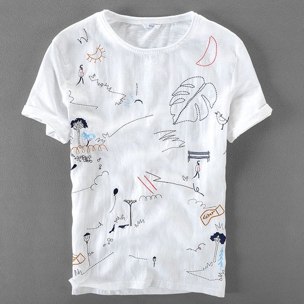 2021 new italy brand linen short sleeve t-shirt men casual loose t shirt mens cartoon embroidery stitching round neck tshirt male camisa e89, White
2021 new italy brand linen short sleeve t-shirt men casual loose t shirt mens cartoon embroidery stitching round neck tshirt male camisa e89, White