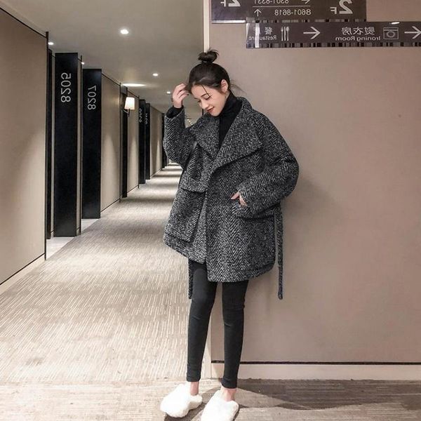women's wool & blends cmaz woolen coat short 2021 autumn and winter clothes korean, Black
women's wool & blends cmaz woolen coat short 2021 autumn and winter clothes korean, Black