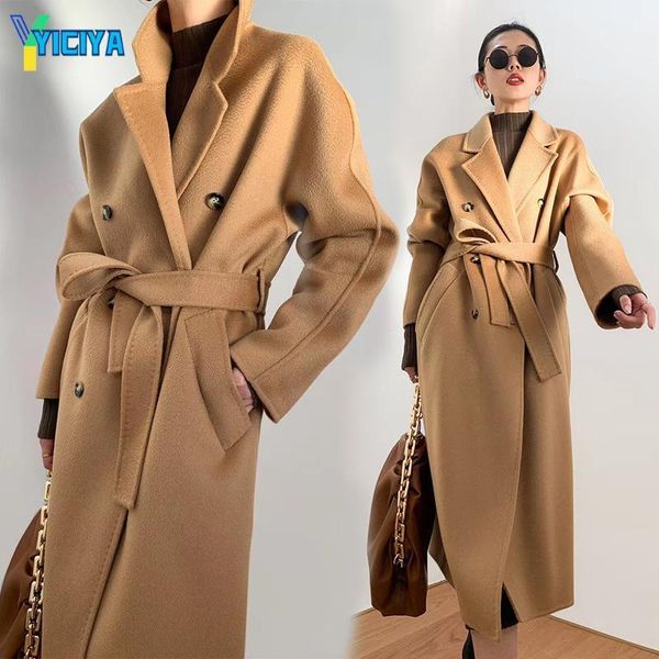 women's wool & blends yiciya winter long coat female women water ripple cashmere autumn loose double breasted met, Black
women's wool & blends yiciya winter long coat female women water ripple cashmere autumn loose double breasted met, Black