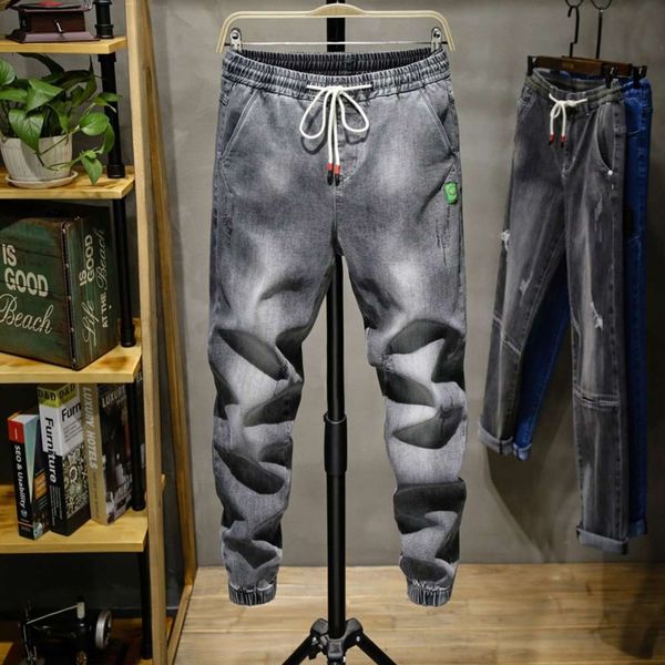 spring and summer stretch elastic waist lace up harem pants men's casual jeans 9-point fashion, Blue
spring and summer stretch elastic waist lace up harem pants men's casual jeans 9-point fashion, Blue